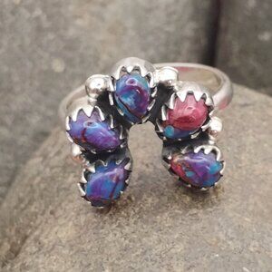 Southwest Purple Spiny Oyster Dahlia Turquoise Sterling Silver Naja Ring Size 7
